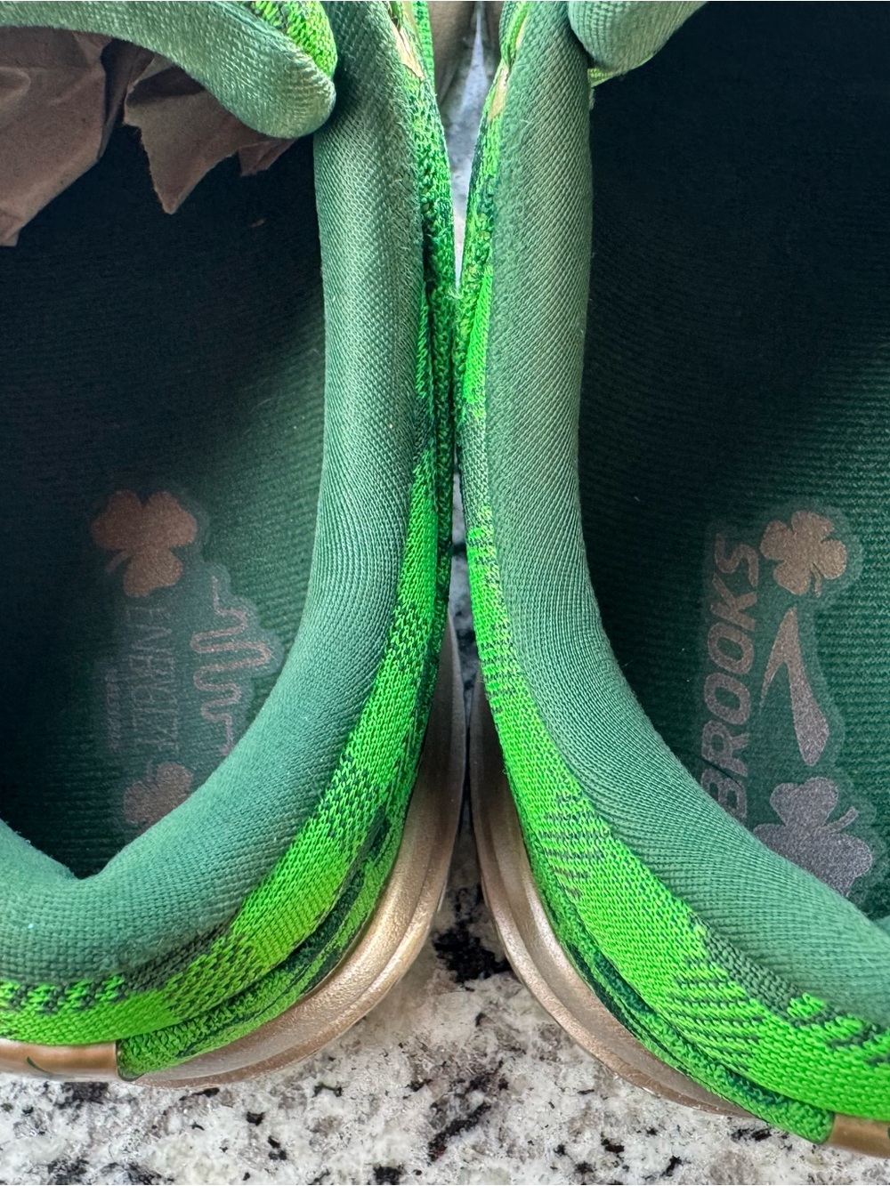 Brooks Green Shamrock-Print Running Shoes with Metallic Gold Accents - Picture 9 of 13
